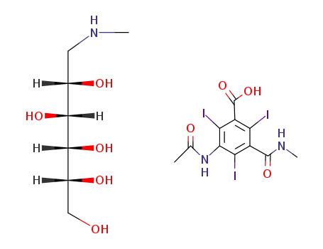 Molecular Structure of 13087-53-1 (1-deoxy-1-(methylamino)-D-glucitol 3-(acetylamino)-2,4,6-triiodo-5-[(methylamino)carbonyl]benzoate)