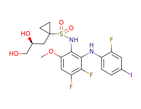 Refametinib(RDEA119,Bay86-9766);BAY869766;(S)-N-(3,4-difluoro-2-(2-fluoro-4-iodophenylamino)-6-methoxyphenyl)-1-(2,3-dihydroxypropyl)cyclopropane-1-sulfonamide