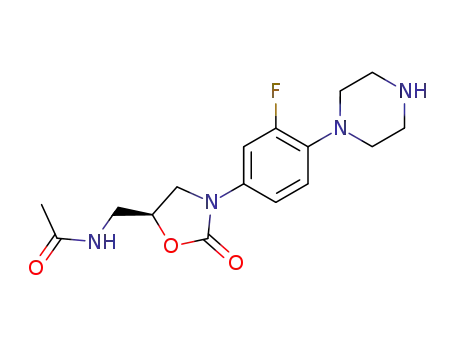 Molecular Structure of 154590-43-9 (N-[[3-(3-Fluoro-4-(piperazin-1-yl)phenyl)-2-oxooxazolidin-5-yl]methyl]acetamide)