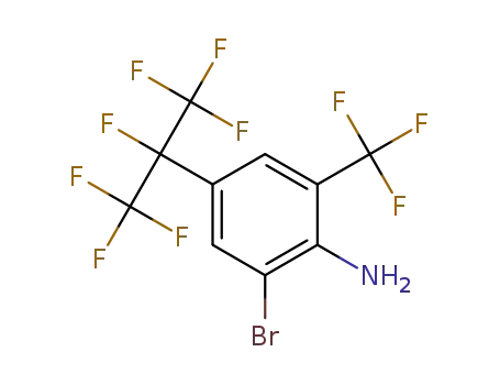 Molecular Structure of 1207314-86-0 (2-bromo-4-(1,1,1,2,3,3,3-heptafluoropropan-2-yl)-6-(trifluoromethyl)aniline)