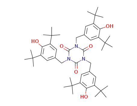 27676-62-6,Tris(3,5-di-tert-butyl-4-hydroxybenzyl) isocyanurate,s-Triazine-2,4,6(1H,3H,5H)-trione,1,3,5-tris(3,5-di-tert-butyl-4-hydroxybenzyl)- (8CI);1,3,5-Tris(3,5-di-tert-butyl-4-hydroxybenzyl) isocyanurate;1,3,5-Tris(3,5-di-tert-butyl-4-hydroxybenzyl)-s-triazin-2,4,6(1H,3H,5H)-trione;1,3,5-Tris(3,5-di-tert-butyl-4-hydroxybenzyl)-s-triazinetrione;1,3,5-Tris(4-hydroxy-3,5-di-tert-butylbenzyl)cyanuric acid;ADKStab AO 18;ADK Stab AO 20;AO 18;AT 3114;Alvinox FB;Anox IC 14;Cyanox 1741;Ethanox 314;Good-rite 3114;IR 3114;Keminox 314;Mark AO 20;Tris(3,5-ditert-butyl-4-hydroxybenzyl)isocyanurate;Vixid;