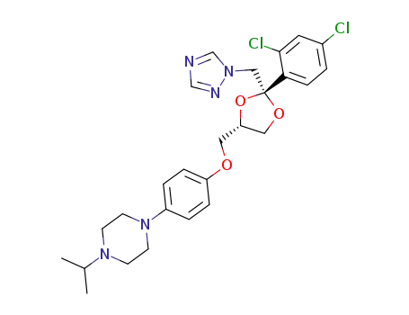 Molecular Structure of 172587-59-6 (Piperazine,
1-[4-[[(2R,4S)-2-(2,4-dichlorophenyl)-2-(1H-1,2,4-triazol-1-ylmethyl)-1,3
-dioxolan-4-yl]methoxy]phenyl]-4-(1-methylethyl)-)
