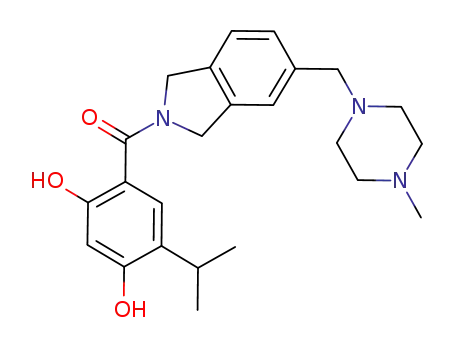 Molecular Structure of 912999-49-6 ((2,4-dihydroxy-5-isopropylphenyl)(5-((4-Methylpiperazin-1-yl)Methyl)isoindolin-2-yl)Methanone)