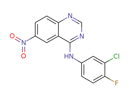 Molecular Structure of 184356-50-1 (4-(3-Chloro-4-fluoroanilino)-6-nitroquinazoline)