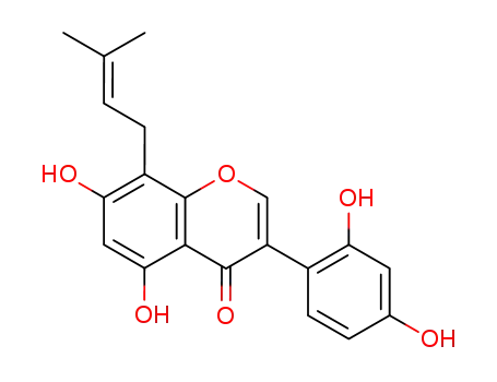 Molecular Structure of 74161-25-4 (3-(2,4-Dihydroxyphenyl)-5,7-dihydroxy-8-(3-methyl-2-butenyl)-4H-1-benzopyran-4-one)
