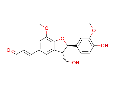 Molecular Structure of 80286-36-8 (2-Propenal,3-[(2R,3S)-2,3-dihydro-2-(4- hydroxy-3-methoxyphenyl)-3-(hydroxymethyl)- 7-methoxy-5-benzofuranyl]-,(2E)- )