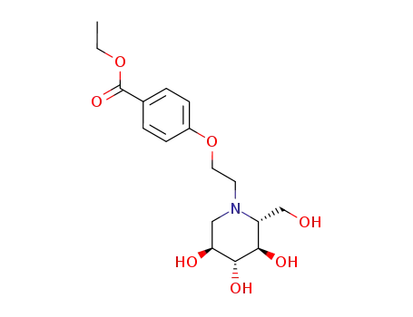 Molecular Structure of 80879-63-6 (1,5-dideoxy-1,5-[[2-[4-(ethoxycarbonyl)phenoxy]ethyl]imino]-D-glucitol)