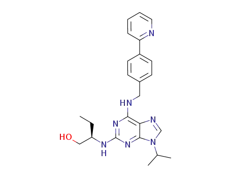 Molecular Structure of 294646-77-8 (2-(R)-(1-Ethyl-2-hydroxyethylamino)-6-(4-(2-pyridyl)benzyl)-9-isopropylpurinetrihydrochloride)