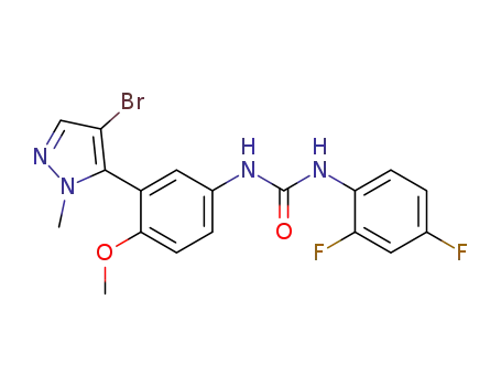Molecular Structure of 839713-36-9 (1-[3-(4-Bromo-1-methyl-1H-pyrazol-5-yl)-4-methoxyphenyl]-3-(2,4-difluorophenyl)urea)