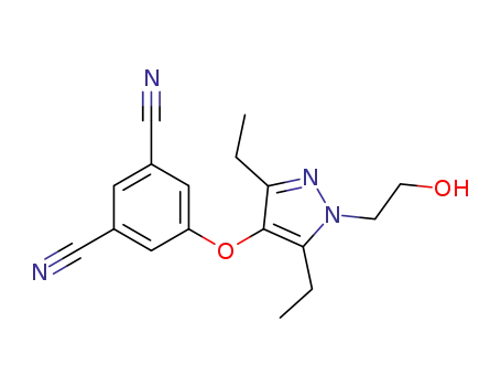 Molecular Structure of 473921-12-9 (3-Cyano-5-[[3,5-diethyl-1-(2-hydroxyethyl)-1H-pyrazol-4-yl]oxy]benzonitrile)