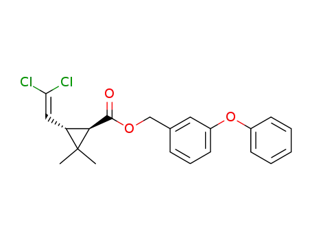 Molecular Structure of 51877-74-8 ((3-phenoxyphenyl)methyl (1S,3R)-3-(2,2-dichloroethenyl)-2,2-dimethyl-c yclopropane-1-carboxylate)