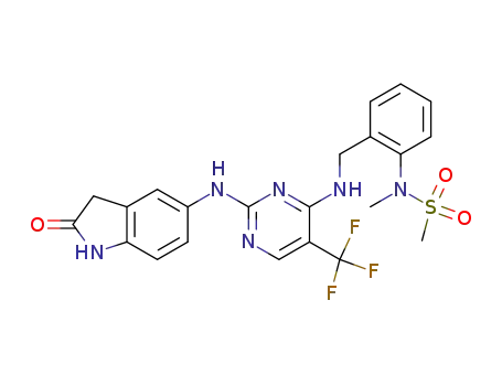 Molecular Structure of 717906-29-1 (N-Methyl-N-[2-[[[2-[(2-oxo-2,3-dihydro-1H-indol-5-yl)amino]-5-trifluoromethylpyrimidin-4-yl]amino]methyl]phenyl]methanesulfonamide)