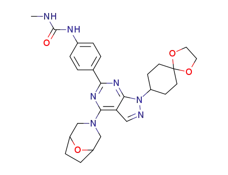 Molecular Structure of 1144068-46-1 (N-[4-[1-(1,4-Dioxaspiro[4.5]dec-8-yl)-4-(8-oxa-3-azabicyclo[3.2.1]oct-3-yl)-1H-pyrazolo[3,4-d]pyrimidin-6-yl]phenyl]-N'-methylurea)