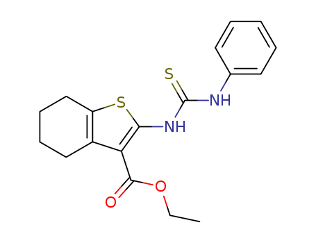 42076-12-0,ethyl 2-[(anilinocarbothioyl)amino]-4,5,6,7-tetrahydro-1-benzothiophene-3-carboxylate,N-(3-carbethoxy-4,5,6,7-tetrahydrobenzo[b]thien-2-yl)-N'-phenylthiourea;ethyl 2-[(phenylcarbamothioyl)amino]-4,5,6,7-tetrahydro-1-benzothiophene-3-carboxylate;ethyl 2-{[(phenylamino)thioxomethyl]amino}-4,5,6,7-tetrahydrobenzo[b]thiophene-3-carboxylate;1-(3'-Carbethoxy-4'.5'.6'.7'-tetrahydrobenzothiophen-2'-yl)-3-phenylthiourea;N1-(3-carbethoxy-4,5,6,7-tetrahydrobenzo<b>thien-2-yl)-N2-phenylthiourea;3-ethoxycarbonyl-2-(3-phenylthioureido)-4,5,6,7-tetrahydrobenzo[b]thiophene;Benzo(b)thiophene-3-carboxylic acid,4,5,6,7-tetrahydro-2-(((phenylamino)thioxomethyl)amino)-,ethyl ester;2-(3-phenylthioureido)-4,5,6,7-tetrahydrobenzo[b]thiophene-3-carboxylic acid ethyl ester;