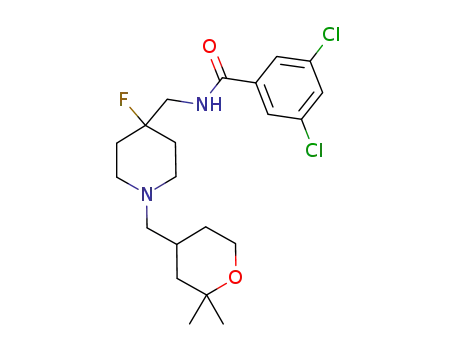 Molecular Structure of 918430-49-6 (BENZAMIDE, 3,5-DICHLORO-N-[[4-FLUORO-1-[(TETRAHYDRO-2,2-DIMETHYL-2H-PYRAN-4-YL)METHYL]-4-PIPERIDINYL]METHYL]-, (+)-)