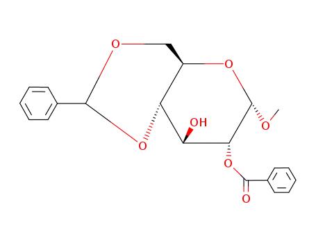 Molecular Structure of 28642-64-0 (Methyl 2-O-Benzoyl-4,6-di-O-benzylidene-a-D-glucopyranoside)