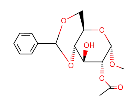 Molecular Structure of 25577-40-6 (Methyl 2-O-acetyl-4,6-O-benzylidene-a-D-glucopyranoside)