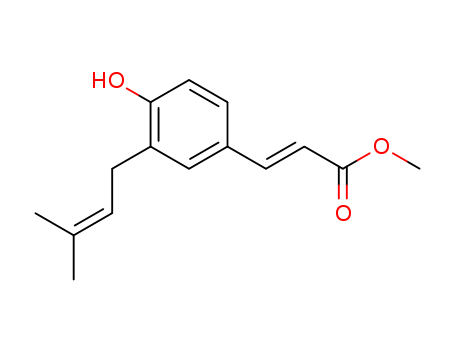 72704-01-9,plicatin B,2-Propenoic acid,3-[4-hydroxy-3-(3-methyl-2-butenyl)phenyl]-, methyl ester, (2E)- (9CI);2-Propenoic acid, 3-[4-hydroxy-3-(3-methyl-2-butenyl)phenyl]-, methyl ester,(E)-; Plicatin B