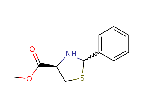 Molecular Structure of 198991-76-3 (4-Thiazolidinecarboxylic acid, 2-phenyl-, methyl ester, (4R)-)