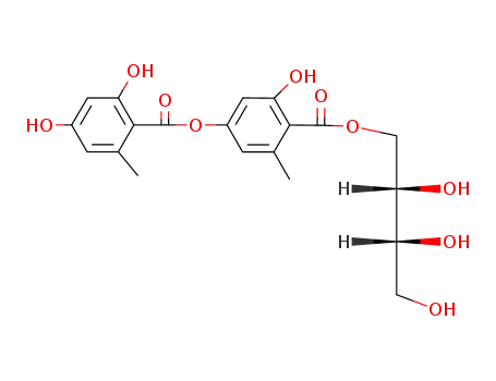 Molecular Structure of 480-57-9 (2,4-Dihydroxy-6-methylbenzoic acid 3-hydroxy-5-methyl-4-[[(2R,3S)-2,3,4-trihydroxybutoxy]carbonyl]phenyl ester)