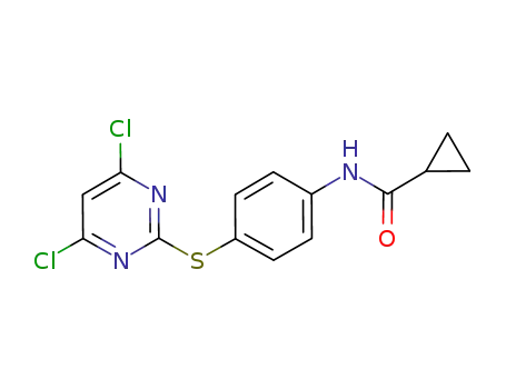 Molecular Structure of 639090-53-2 (Cyclopropanecarboxylic acid [4-(4,6-dichloropyrimidin-2-ylsulfanyl)phenyl]amide)