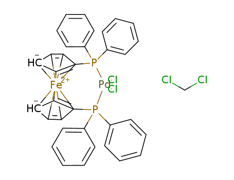 95464-05-4,1,1'-Bis(diphenylphosphino)ferrocene-palladium(II)dichloride dichloromethane complex,[1,1'-Bis(diphenylphosphino)ferrocene]dichloropalladium(II)complex with dichloromethane;1,1'-Bis(diphenylphosphino)ferrocene-palladiumdichloride dichloromethane complex;1,1'-Bis(diphenylphosphino)ferrocene-palladium(II) dichloride dichloromethane complex;1,1-Bis(diphenylphosphino)ferrocene-palladium(II)dichloride dichloromethane complex;