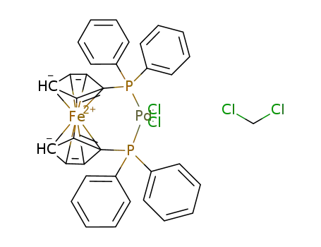 Molecular Structure of 95464-05-4 (1,1'-Bis(diphenylphosphino)ferrocene-palladium(II)dichloride dichloromethane complex)