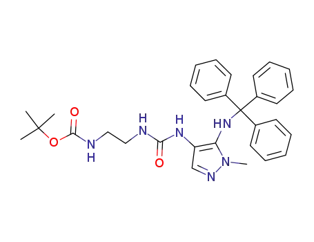 Molecular Structure of 689293-69-4 (N-[2-[[[[1-Methyl-5-[(triphenylmethyl)amino]-1H-pyrazol-4-yl]amino]carbonyl]amino]ethyl]carbamic acid tert-butyl ester)