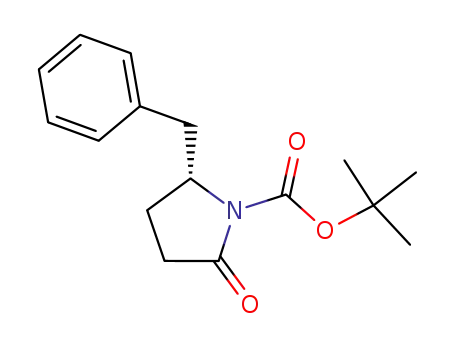 Molecular Structure of 128811-42-7 (1-Pyrrolidinecarboxylic acid, 2-oxo-5-(phenylmethyl)-, 1,1-dimethylethyl
ester, (5R)-)
