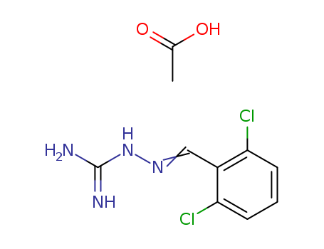 23256-50-0,GUANABENZ ACETATE,((2,6-dichlorobenzylidene)amino)-guanidinmonoacetate;2-((2,6-dichlorophenyl)methylene)-hydrazinecarboximidamidmonoacetate;br750;WY-8678;[2,6-DICHLOROBENZYLIDENE)-AMINO]GUANIDINE;[(2,6-DICHLOROBENZYLIDENE)AMINO]GUANIDINE ACETATE;GUANABENZ ACETATE;3-[(2,6-dichlorophenyl)methylene]carbazamidine monoacetate