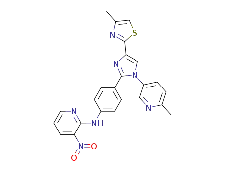 Molecular Structure of 1001014-40-9 (N-(4-(1-(6-methylpyridin-3-yl)-4-(4-methylthiazol-2-yl)-1H-imidazol-2-yl)phenyl)-3-nitropyridin-2-amine)