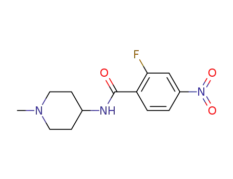 Molecular Structure of 957855-56-0 (2-fluoro-N-(1-methyl-4-piperidyl)-4-nitro-benzamide)