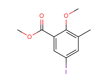 Molecular Structure of 6082-99-1 (Benzoic acid, 5-iodo-2-methoxy-3-methyl-, methyl ester)