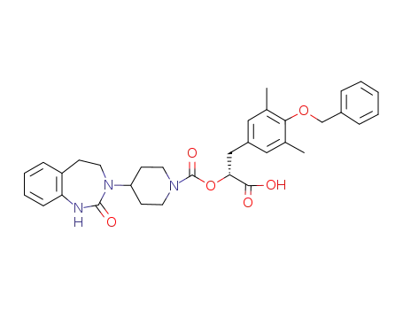 Molecular Structure of 866087-24-3 (4-(2-oxo-1,2,4,5-tetrahydro-benzo[d][1,3]diazepin-3-yl)-piperidine-1-carboxylic acid (R)-2-(4-benzyloxy-3,5-dimethyl-phenyl)-1-carboxy-ethyl ester)