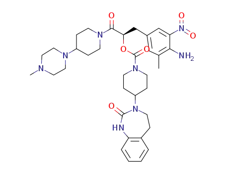 Molecular Structure of 868706-61-0 (4-(2-oxo-1,2,4,5-tetrahydro-benzo[d][1,3]diazepin-3-yl)-piperidine-1-carboxylic acid (R)-1-(4-amino-3-methyl-5-nitro-benzyl)-2-[4-(4-methyl-piperazin-1-yl)piperidin-1-yl]-2-oxo-ethyl ester)