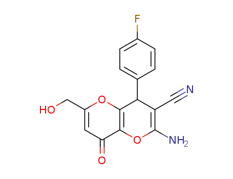 Molecular Structure of 797028-50-3 (2-amino-4-(4-fluorophenyl)-6-(hydroxymethyl)-8-oxo-4,8-dihydropyrano[3,2-b]pyran-3-carbonitrile)