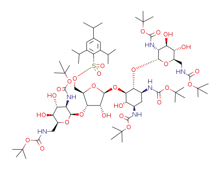 Molecular Structure of 241820-93-9 (1,3,2′,6′,2?,6?-hexa-N-(tert-butoxycarbonyl)-5″-O-(2,4,6-triisopropylbenzenesulfonyl)-neomycin)