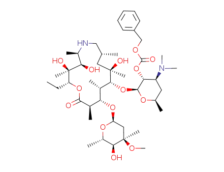 Molecular Structure of 352032-78-1 ((2R,3S,4R,5R,8R,10R,11R,12S,13S,14R)-13-[(2,6-dideoxy-3-C-methyl-3-O-methyl-α-L-ribo-hexopyranosyl)oxy]-2-ethyl-3,4,10-trihydroxy-3,5,8,10,12,14-hexamethyl-11-[[3,4,6-trideoxy-3-(dimethylamino)-2-O-[(phenylmethoxy)carbonyl]-β-D-xylo-hexopyranosyl]oxy]-1-oxa-6-azacyclopentadecan-15-one)