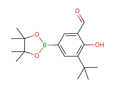 Molecular Structure of 945629-66-3 (3-tert-butyl-2-hydroxy-5-(4,4,5,5-tetramethyl-[1,3,2]dioxaborolan-2-yl)-benzaldehyde)