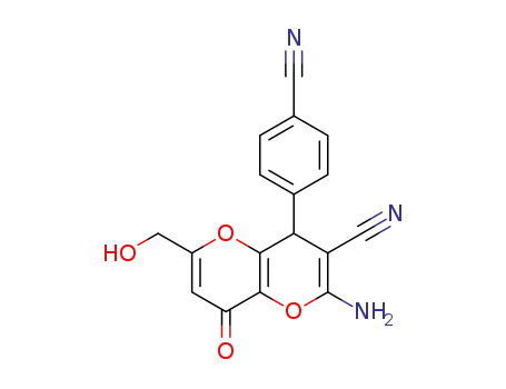 Molecular Structure of 1613234-41-5 (2-amino-4-(4-cyanophenyl)-6-(hydroxymethyl)-8-oxo-4,8-dihydropyrano[3,2-b]pyran-3-carbonitrile)