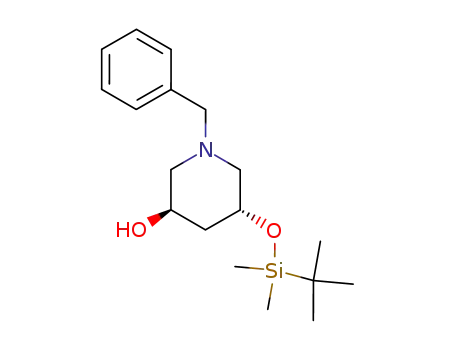 Molecular Structure of 161564-09-6 (3-Piperidinol, 5-[[(1,1-dimethylethyl)dimethylsilyl]oxy]-1-(phenylmethyl)-,
(3R,5R)-)