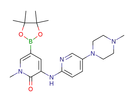 Molecular Structure of 1242156-62-2 (2(1H)-Pyridinone, 1-methyl-3-[[5-(4-methyl-1-piperazinyl)-2-pyridinyl]amino]-5-(4,4,5,5-tetramethyl-1,3,2-dioxaborolan-2-yl)-)
