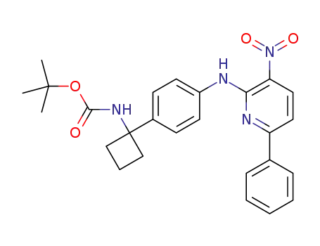 Molecular Structure of 1439394-28-1 (tert-butyl (1-(4-((3-nitro-6-phenylpyridin-2-yl)amino)phenyl)cyclobutyl)carbamate)