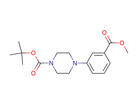 Molecular Structure of 179003-10-2 (4-[3-(METHOXYCARBONYL)PHENYL]-1-PIPERAZINECARBOXYLIC ACID, 1,1-DIMETHYLETHYL ESTER)