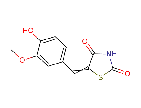 Molecular Structure of 24044-50-6 (5-(4-hydroxy-3-methoxybenzylidene)-1,3-thiazolidine-2,4-dione)