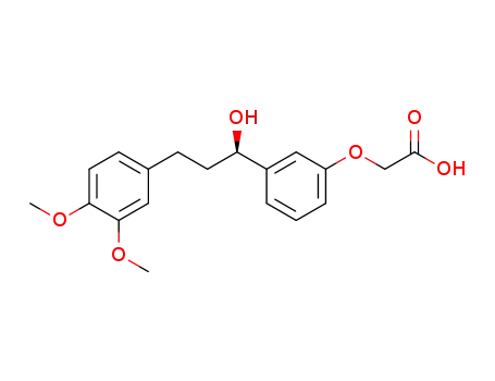 Molecular Structure of 215169-00-9 ((R)-2-(3-(3-(3,4-dimethoxyphenyl)-1-hydroxypropyl)phenoxy)acetic acid)