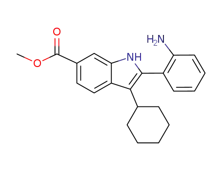 Molecular Structure of 863578-19-2 (2-(2-aminophenyl)-3-cyclohexyl-1H-indole-6-carboxylic acid methyl ester)