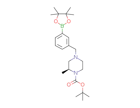 Molecular Structure of 1177559-74-8 (1,1-dimethylethyl (2S)-2-methyl-4-{[3-(4,4,5,5-tetramethyl-1,3,2-dioxaborolan-2-yl)phenyl]methyl}-1-piperazinecarboxylate)