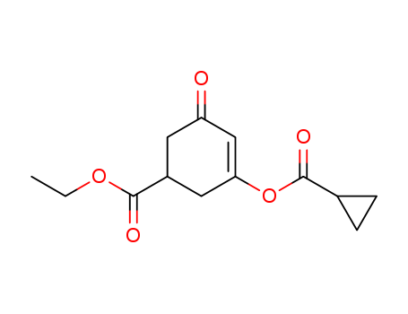 Molecular Structure of 199446-36-1 (3-Cyclohexene-1-carboxylic acid, 3-[(cyclopropylcarbonyl)oxy]-5-oxo-,
ethyl ester)