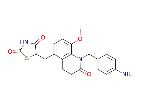 Molecular Structure of 882007-15-0 (5-[1-(4-aminobenzyl)-8-methoxy-2-oxo-1,2,3,4-tetrahydroquinolin-5-ylmethyl]thiazolidine-2,4-dione)
